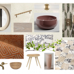 Mood board for Scarsdale Villas interior renovation in Kensington featuring bold colours, exclusive finishes, and eclectic design inspiration.